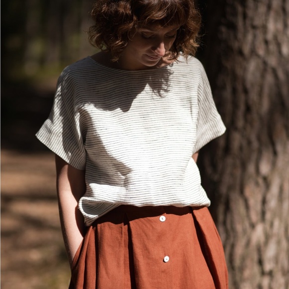 OFFON clothing LINEN SHORT SLEEVE BLOUSE in Polka Dots with Detachable COLLAR - Picture 6 of 10